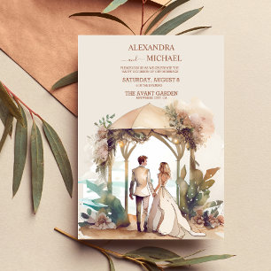 Convite Casamento de Destino de Praia com Aquarela