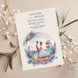Convite Casamento de Destino de Praia com Aquarela