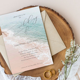 Convite Casamento de Destino de Praia com Elegante Roteiro