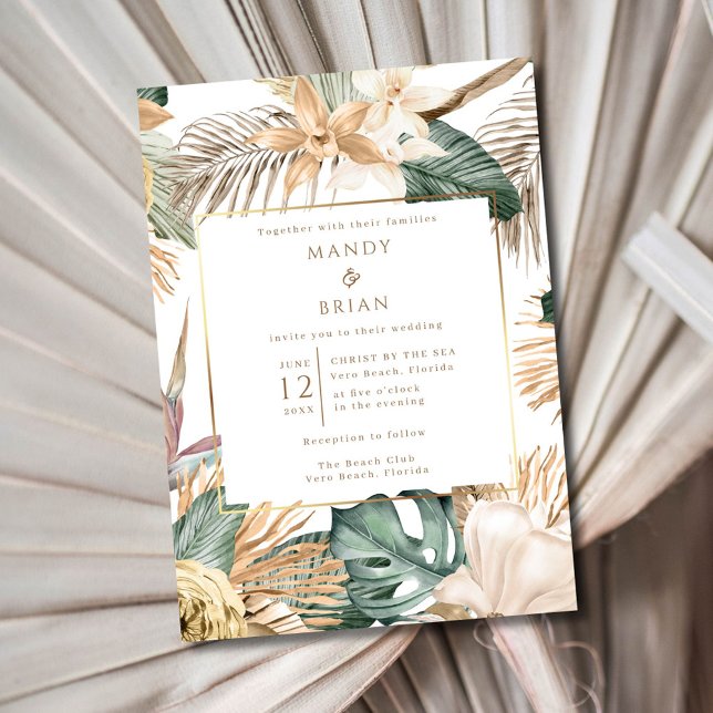 Convite Casamento de Destino de Praia Costeira Elegante (Elegant Coastal Beach Destination Wedding Invitation)