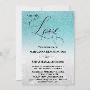 Convite *~* Casamento de Destino de Praia de Aqua Glitter