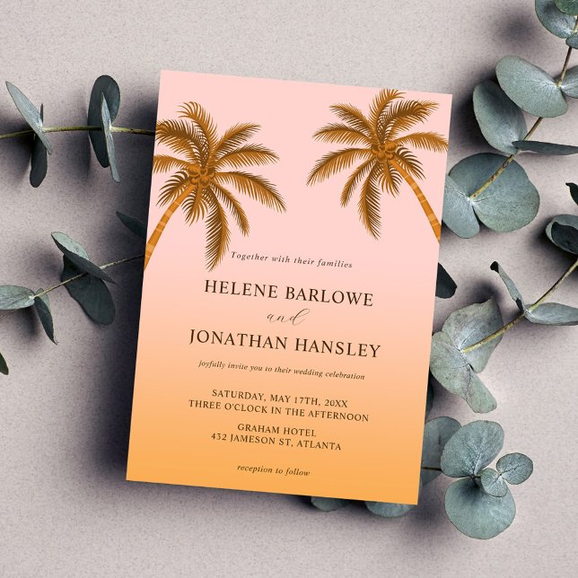 Convite Casamento de Destino de Praia de Palma Tropical (Tropical Palm Tree Beach Destination Wedding Invitation)