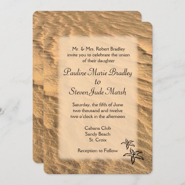 Convite Casamento de Destino de Praia de Starfish (Frente/Verso)