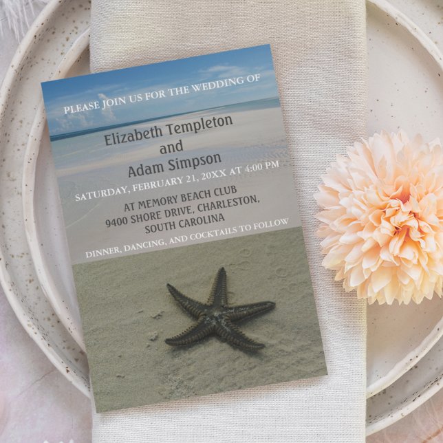 Convite Casamento de Destino de Praia de Summer Starfish (Criador carregado)