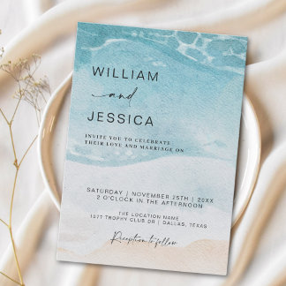 Convite Casamento de Destino de Praia de Watercolor Summer