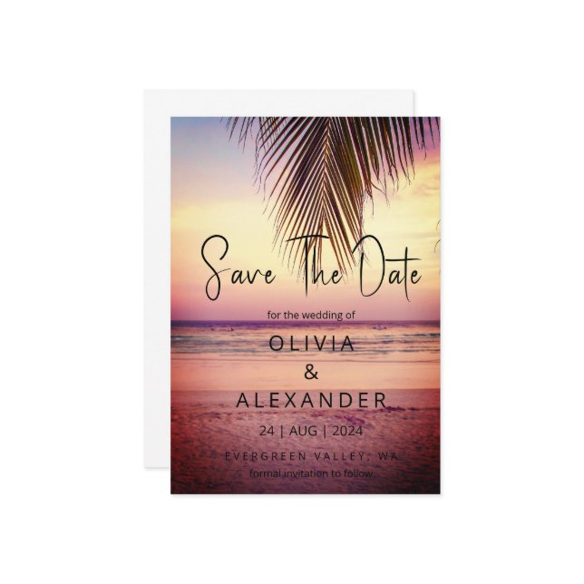 Convite casamento de destino de praia tropical exceto data (Frente/Verso In Situ)