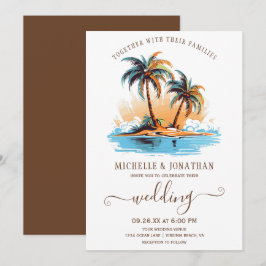 Convite Casamento de Destino de Praia Tropical Retro