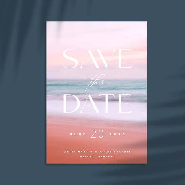 Convite Casamento de Destino de Praia Tropical Salve a dat (Save the date. Tropical Sunset Beach wedding Save the Date cards)