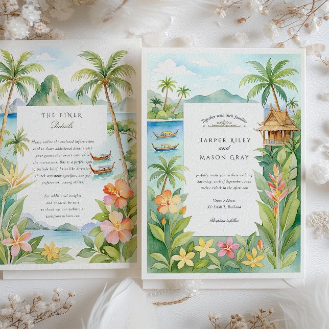 Convite Casamento de Destino de Watercolor Ko Samui Tailân (Criador carregado)