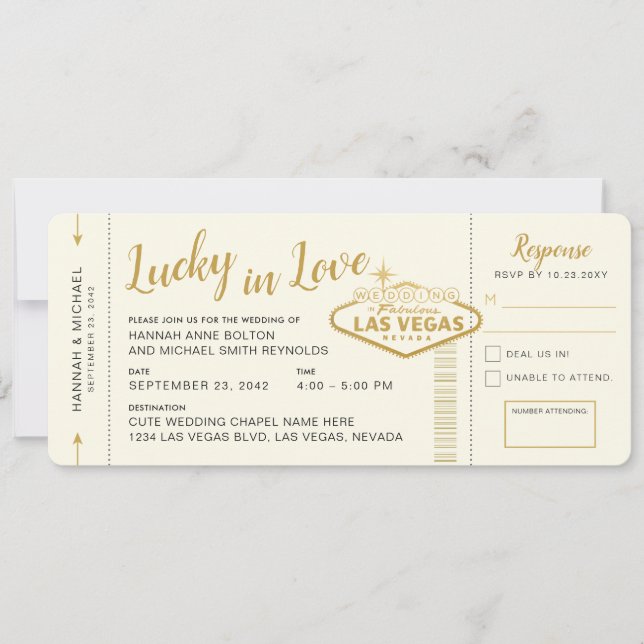 Convite Casamento de Destino do Bilhete de Las Vegas (Frente)