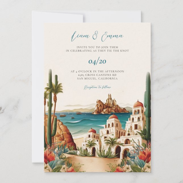 Convite Casamento de Destino do Cabo San Lucas no México (Frente)