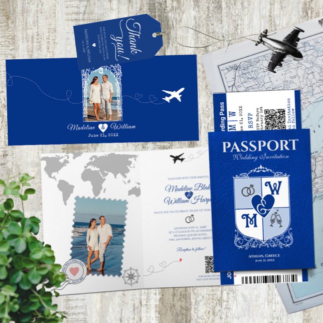 Convite Casamento de Destino do Estilo de Passaporte Azul  (Criador carregado)