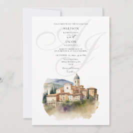 Convite Casamento de Destino do Monograma Italiano com Aqu