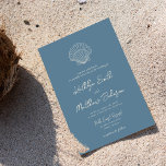 Convite Casamento de Destino do Oceano de Praia Dusty Blue<br><div class="desc">Cartão de Convite para Casamento de Destino de Marinha Moderna Dusty Blue Ivory Shell Beach Ocean Beach Ocean. Celebre o seu dia especial com esta elegante e bela carta de convite para casamento para embelezar a sua ocasião especial. Todos os textos estão pré-organizados para que você personalize fácil e rapidamente...</div>