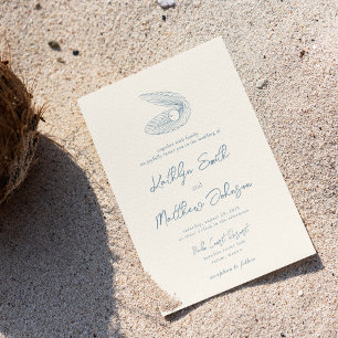 Convite Casamento de Destino do Oceano de Praia Dusty Blue