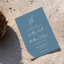 Convite Casamento de Destino do Oceano de Praia Dusty Blue