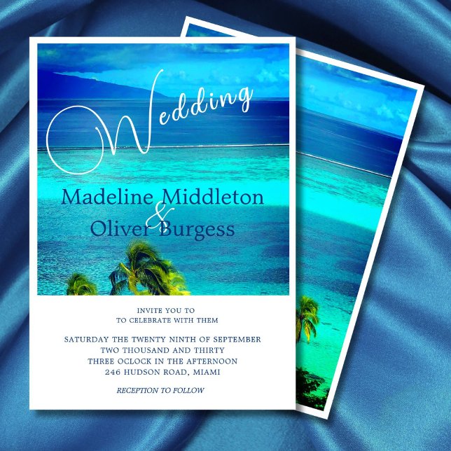 Convite Casamento de Destino do Oceano Tropical Azul (Criador carregado)