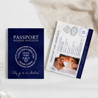 Convite Casamento de Destino do Passaporte Viagem Azul mar