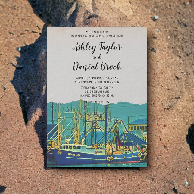 Convite Casamento de destino do porto de viagem de marinho (Criador carregado)