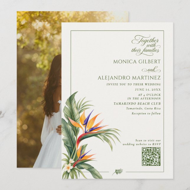 Convite Casamento de Destino Elegante Código QR Foto  (Frente/Verso)