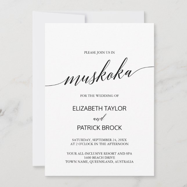 Convite Casamento de Destino Elegante de Calliografia Musk (Frente)