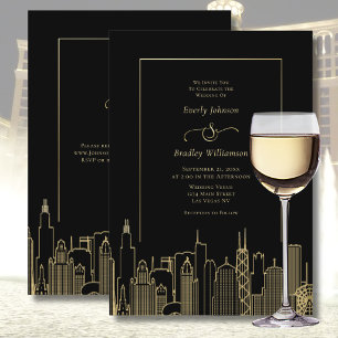 Convite Casamento de Destino Elegante Las Vegas Black Gold