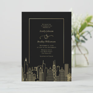 Convite Casamento de Destino Elegante Las Vegas Black Gold