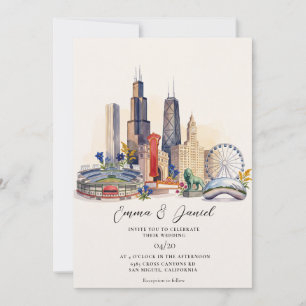 Convite Casamento de Destino em Aquarela do Horizonte de C