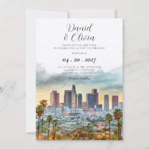 Convite Casamento de Destino em Aquarela Los Angeles