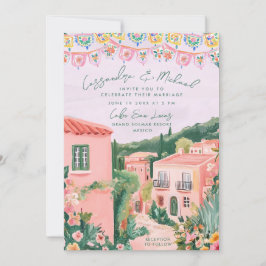 Convite Casamento de Destino em Cidade Mexicana Rosa