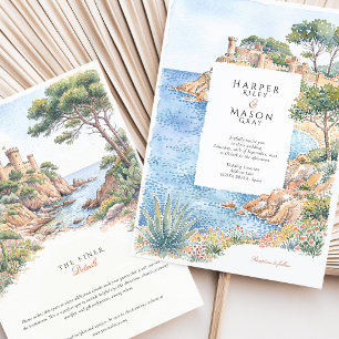 Convite Casamento de Destino em Costa Brava Espanha Aquare
