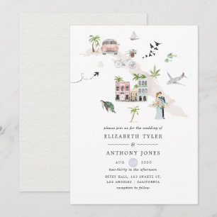Convite Casamento de Destino em Cuba com Aquarela