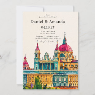 Convite Casamento de Destino em Madrid Espanha aquarela