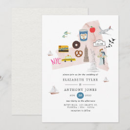 Convite Casamento de Destino em Nova York EUA aquarela