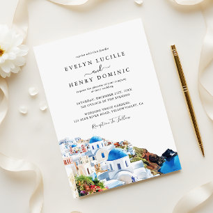 Convite Casamento de Destino em Santorini Grécia Aquarela