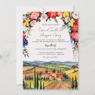 Convite Casamento de Destino em Toscana Itália em Aquarela