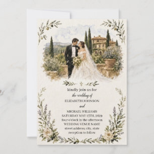 Convite Casamento de Destino em Vila Italiana com Aquarela