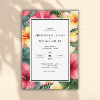 Convite Casamento de Destino Floral Tropical de Hibiscus