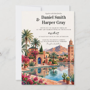 Convite Casamento de Destino Marrocos Marrakech Aquarela