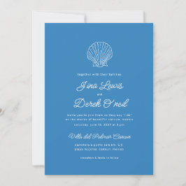 Convite Casamento de Destino Minimalista Azul Branco