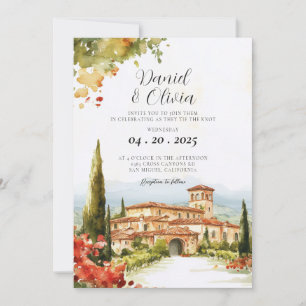 Convite Casamento de Destino na Toscana Itália em Aquarela