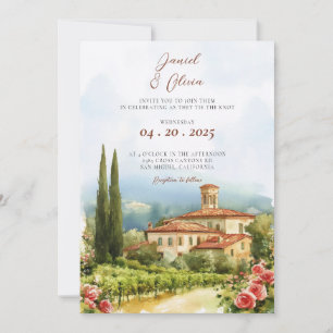 Convite Casamento de Destino na Toscana Itália em Aquarela