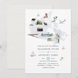 Convite Casamento de Destino no Canadá com Aquarela