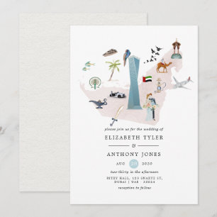 Convite Casamento de Destino no Dubai UAE em Aquarela