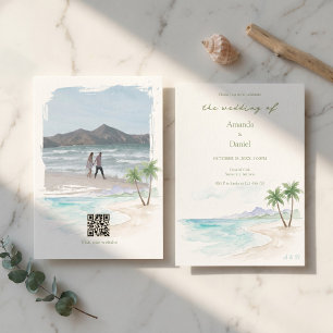 Convite Casamento de Destino no Havaí Foto de Praia em Aqu