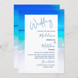 Convite Casamento de Destino Oceano de Praia Blue Modern