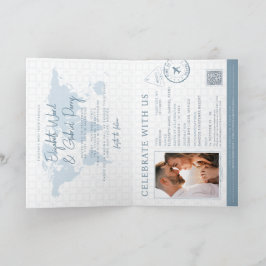 Convite Casamento de Destino Passaporte Azul Empoeirado Có