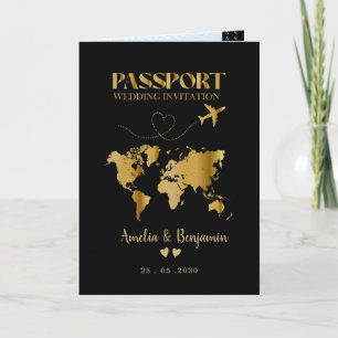 Convite Casamento de Destino Passaporte Coração de Ouro Fa