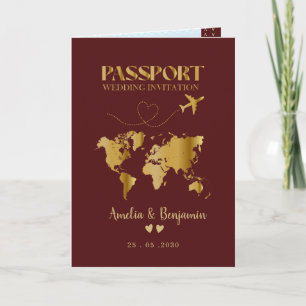 Convite Casamento de Destino Passaporte Coração de Ouro Fa