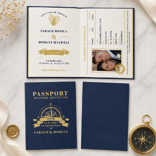 Convite Casamento de Destino Passaporte Náutico Azul-Marin